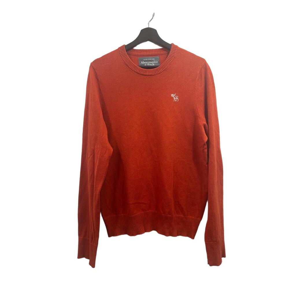 Abercrombie Fitch Sweater Mens Size Large Orange Crewneck Antiller Long Sleeves